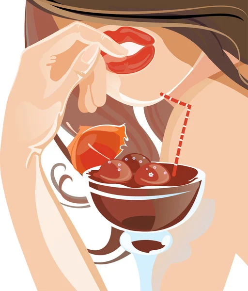 Image Vectorielle Gros Plan Une Partie Joli Visage Femme Cocktail — Image vectorielle