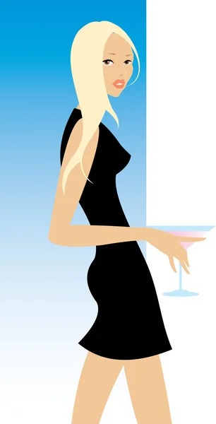 Image Vectorielle Jolie Femme Blonde Robe Noire — Image vectorielle