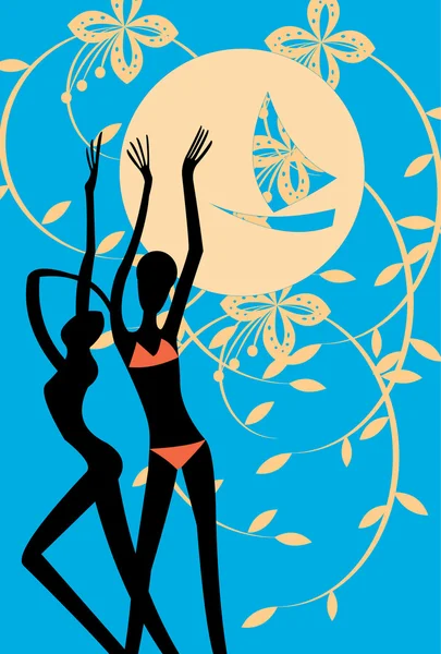Image Vectorielle Silhouette Deux Danseuses — Image vectorielle