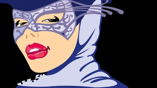 Grafika Wektorowa Seksowną Kobietą Maska Niebieski Party Czarnym Tle — Wektor stockowy
