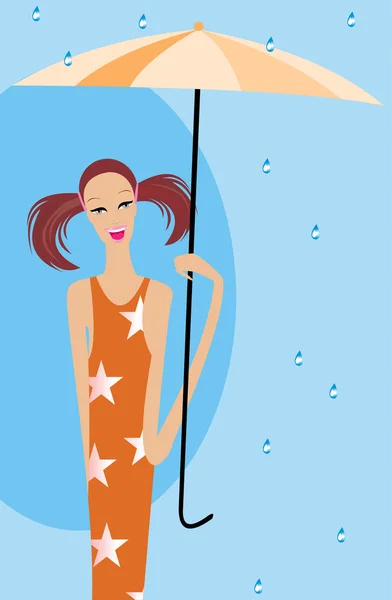 茶色の傘と面白いティーンエイ ジャーの漫画のイメージ — ストックベクタ