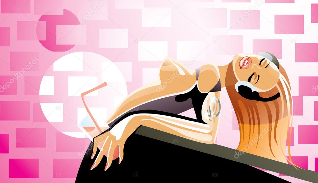 Vector image of woman listering to music