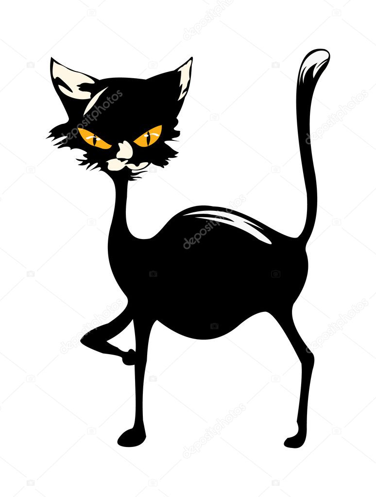 Cartoon vector image of black cat isolated on white