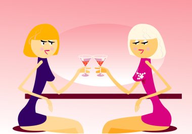 Vector image of two girls in cafe clipart