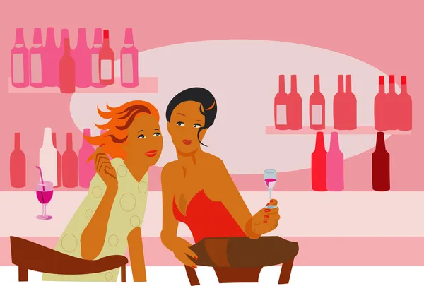 Image Vectorielle Deux Femmes Dans Bar — Image vectorielle