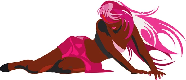 Векторное Изображение Обгоревшей Женщины Розовыми Волосами — стоковый вектор
