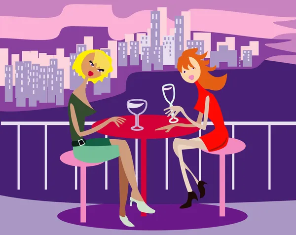 Vektorbild Von Zwei Mädchen Restaurant — Stockvektor