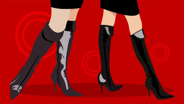 Beine Von Zwei Frauen Sexy Stiefeln — Stockvektor