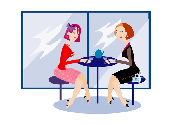 Vector Image Two Girls Cafe — Stock Vector