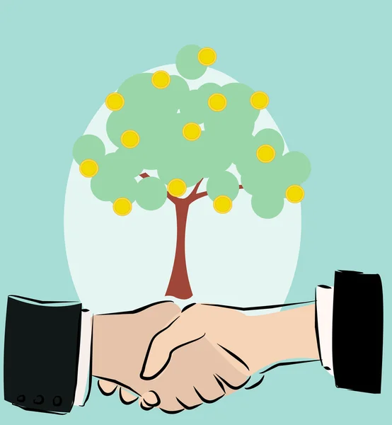 Coin Tree Handshake Good Use Money Making Concept — Stock Vector