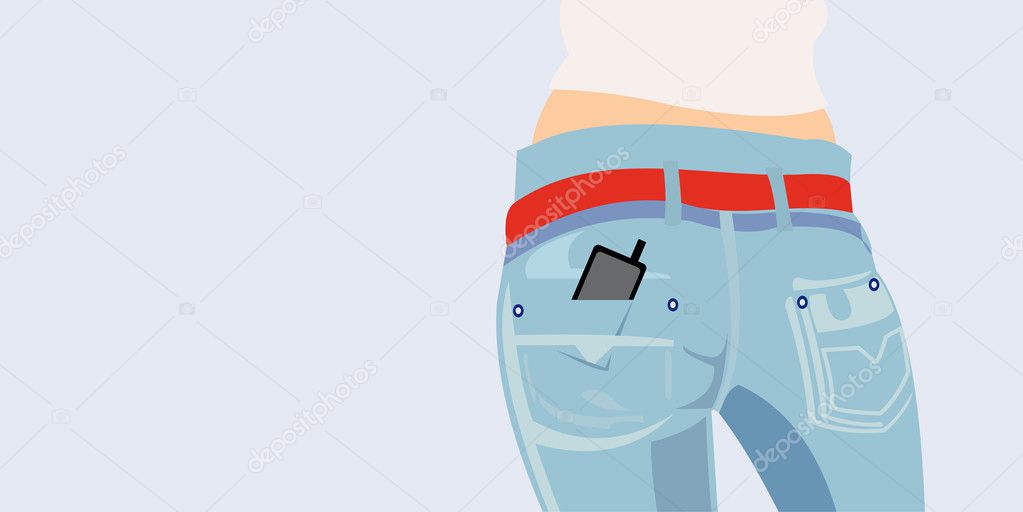 Vector image of jeans with cellphone in pocket