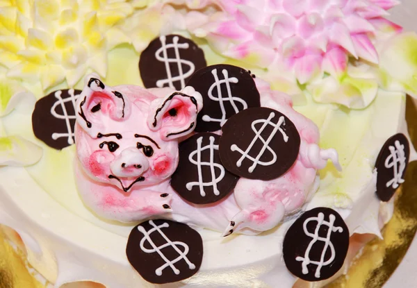 美元符号之间甜蜜粉红猪 — 图库照片