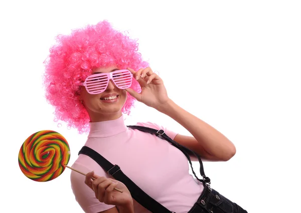 Teenager with pink wig and funny glasses — Stock Photo, Image