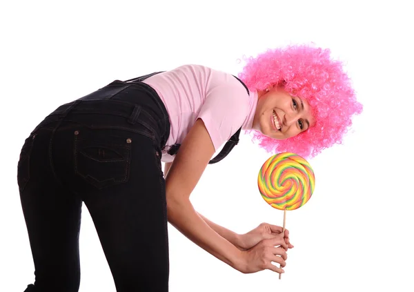 Smiling girl with lollipop — Stock Photo, Image