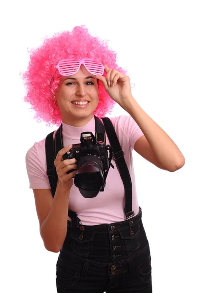 Hübsche Frau mit digitaler Canera — Stockfoto