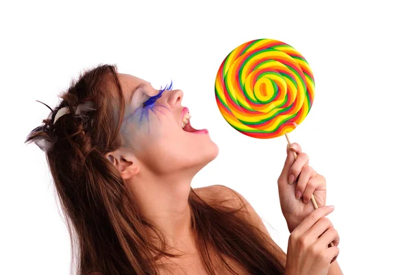 Sexig kvinna vill lollipop — Stockfoto