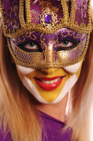 Pretty Young Smiling Woman Half Mask — Stock Photo, Image