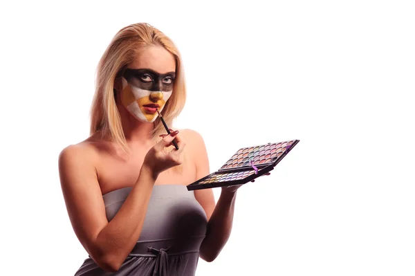 Pretty Blonde Woman Fashion Makeup Isolated White — Stock Photo, Image