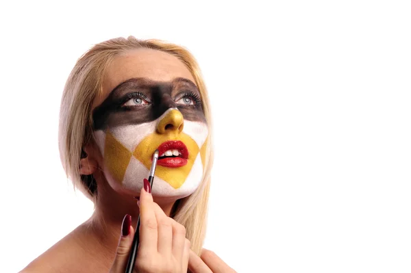 Mujer Bonita Haciendo Maquillaje Moda Aislado Blanco —  Fotos de Stock