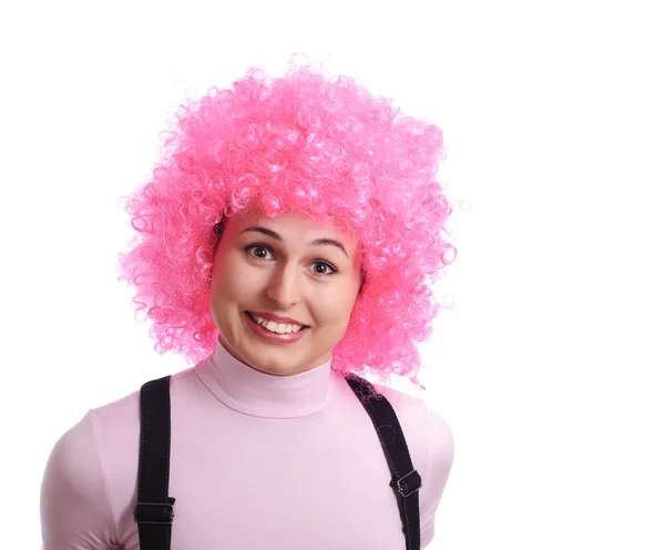 Smiling Girl Pink Hair Isolated White — Stock Photo, Image