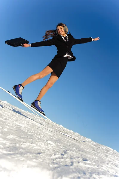 Businesswoman go skiing — Stock Photo, Image