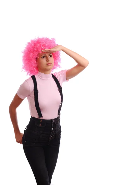 Menina com cabelos cor de rosa — Fotografia de Stock