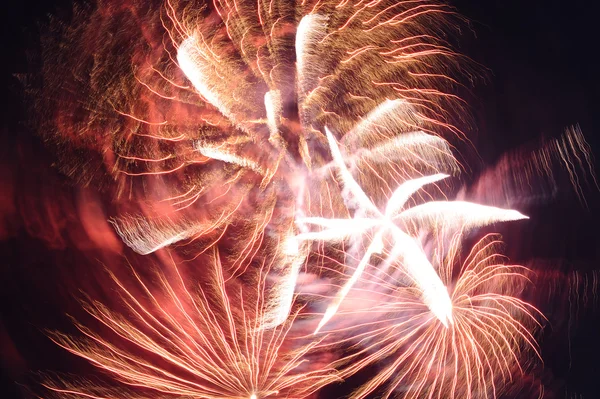 stock image Red fireworks in the night sky