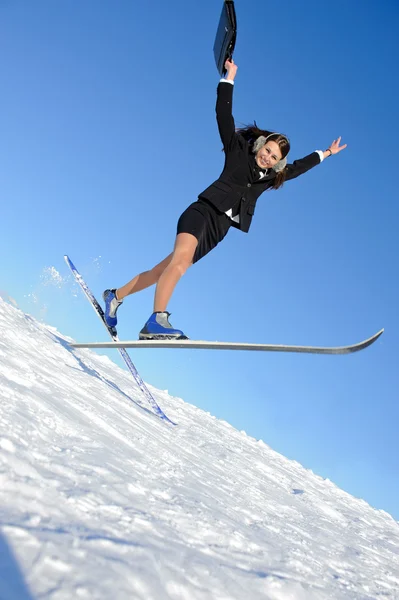 Businesswoman on ski — Stock Photo, Image