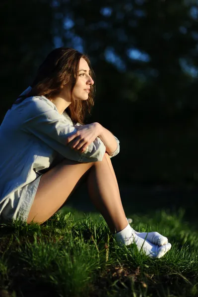 Young woman in white socks — Stock Photo, Image