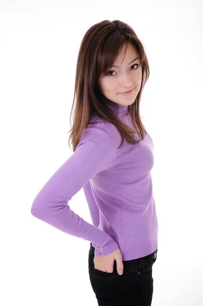 十几岁的女孩在紫罗兰色的毛衣 — 图库照片
