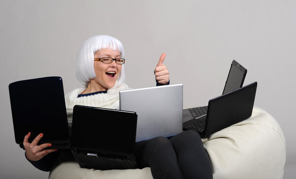 Blonde woman surfing internet