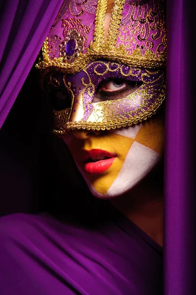 Ritratto di donna in maschera viola — Foto Stock