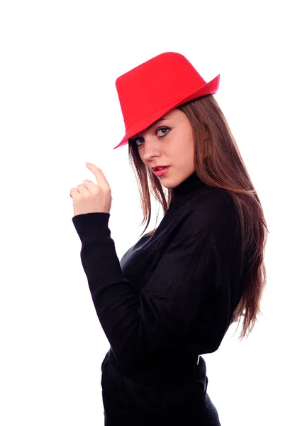 Woman in red hat — Stock Photo, Image