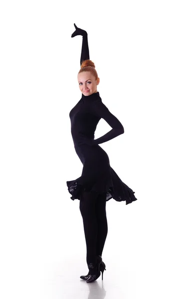 Danser in zwarte jurk — Stockfoto