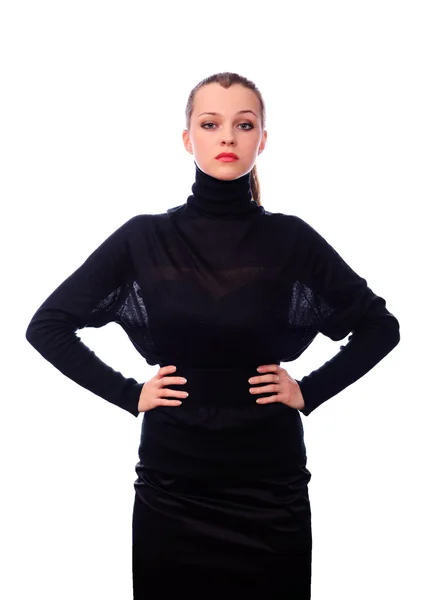 Woman in black turtleneck sweater — Stock Photo, Image