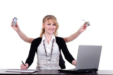 Business woman with four arms clipart