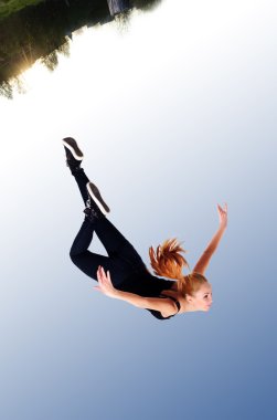 Jump of funky young woman clipart