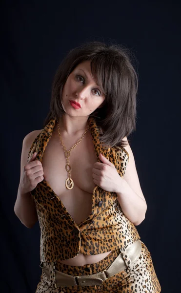 Sexy dívka v šatech leopard — Stock fotografie