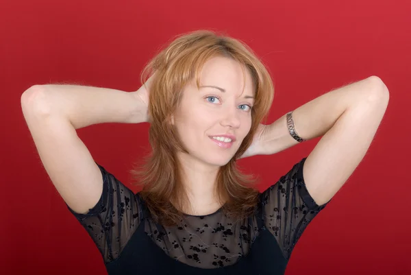 Portrait on a red background — Stock Photo, Image