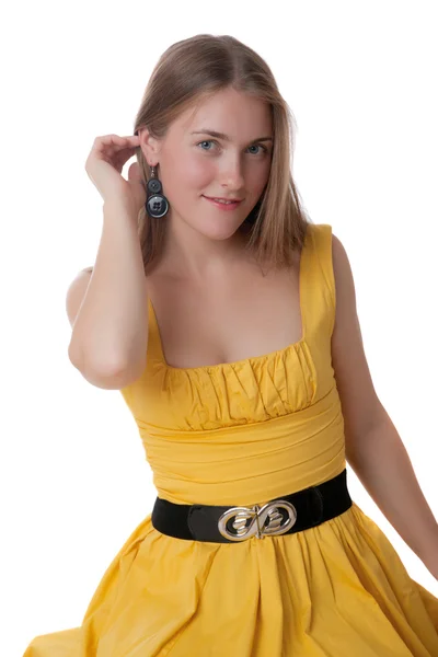 Girl in a yellow dress — Stock Photo, Image