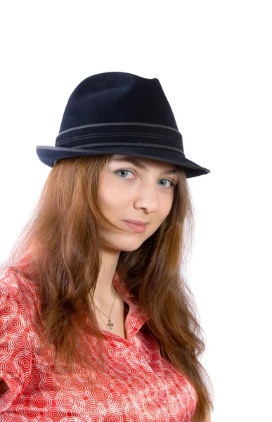 Pige i sort hat - Stock-foto