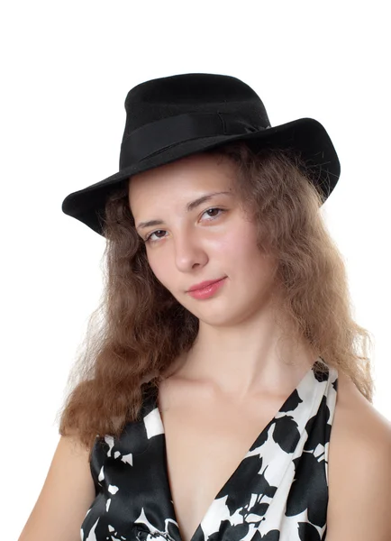 Κορίτσι σε ένα μαύρο καπέλο — Φωτογραφία Αρχείου