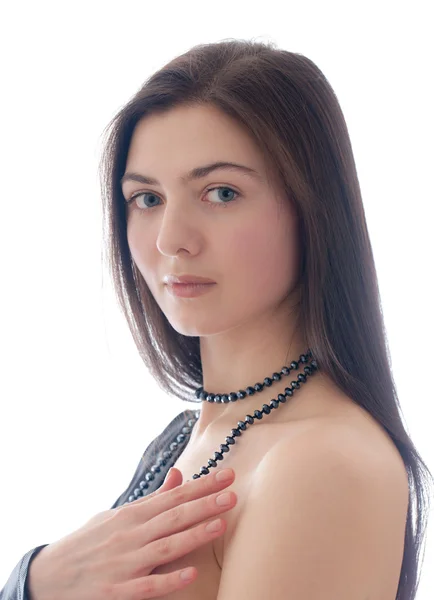 The girl with a beads — Stock Photo, Image