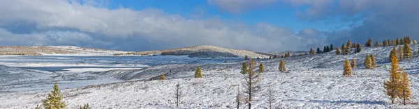 在山脉 阿尔泰 俄罗斯的西伯利亚的冬季全景 — 图库照片