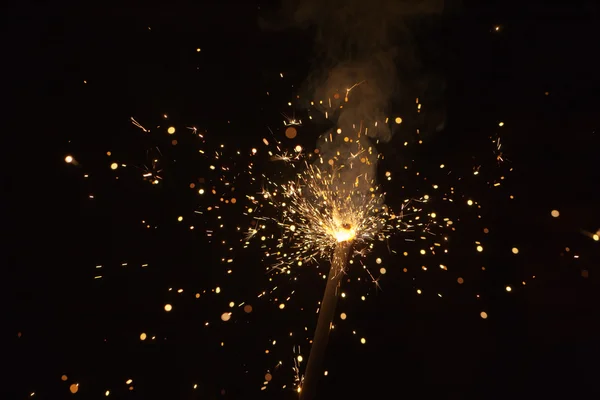 Bright Burning Fireworks Night Close — Stock Photo, Image