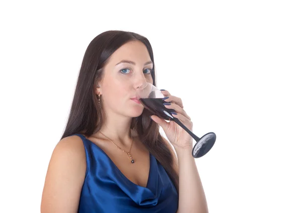 Ragazza Con Bicchiere Vino Rosso — Foto Stock