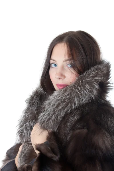 毛皮のコートの少女の肖像画 — ストック写真