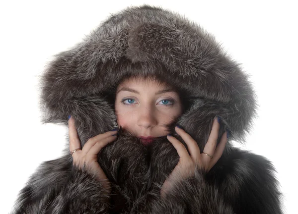 Portrait Girl Fur Coat — Stock Photo, Image