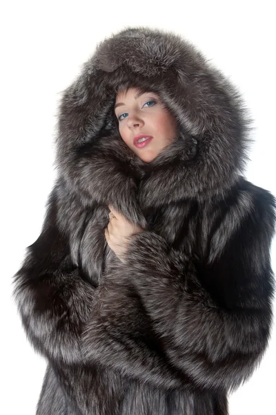 毛皮のコートの少女の肖像画 — ストック写真