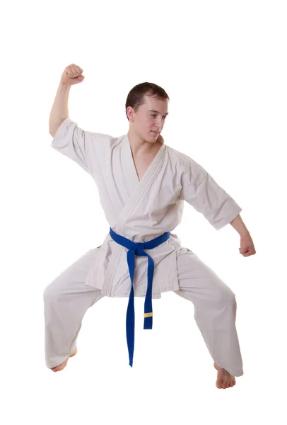Man Kimono Trains Karate — Stock Photo, Image